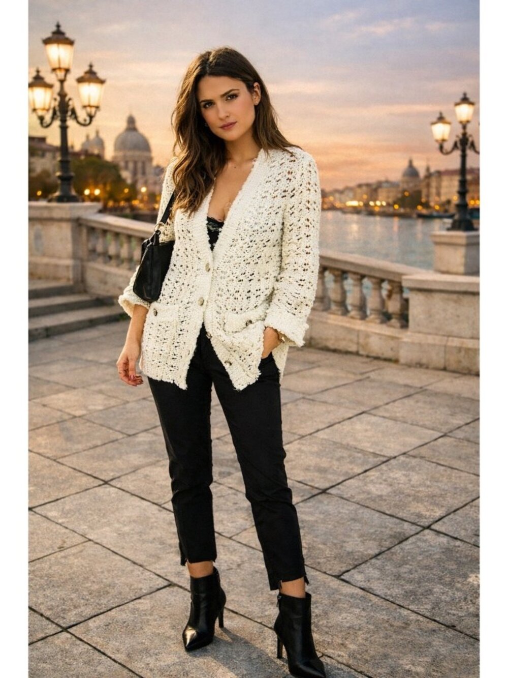 ZARA Women's XS Cream Crochet Cardigan Fringe Boho Rhinestone Buttons